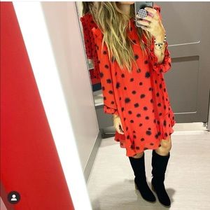 Who What Wear Red Dandelion Dots Mini Shift Dress
